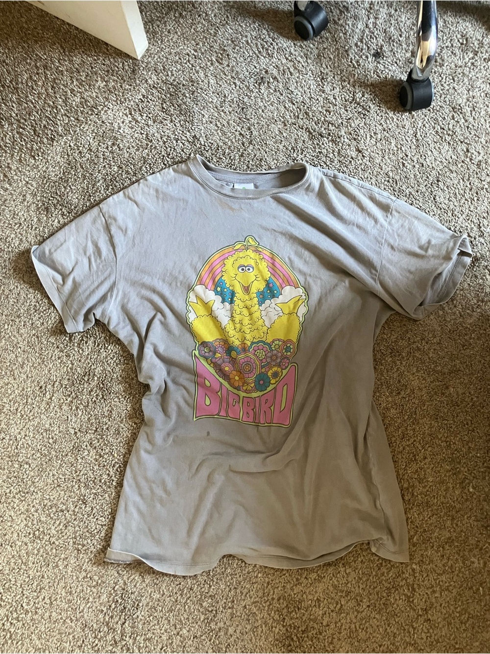 Sesame Street Big Bird Tee in Gray with Yellow and Pink Accents